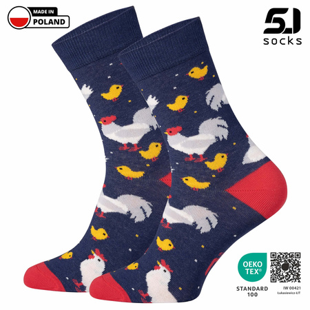 Skarpetki 5J Socks na prezent Wielkanoc kolorowe kury bawełniane