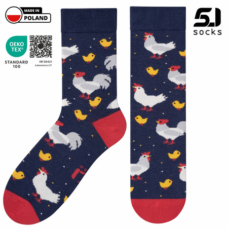 Skarpetki 5J Socks na prezent Wielkanoc kolorowe kury bawełniane