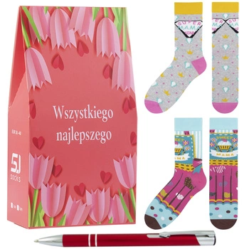 Zestaw prezentowy 2x skarpetki na Dzień Mamy Gratis Długopis bawełniane kolorowe