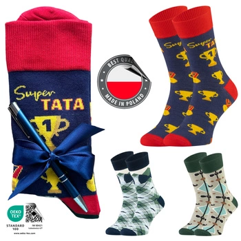 Prezent dla Taty 5J Socks zestaw 3 pary skarpetki GRATIS Długopis